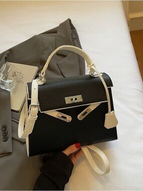 Classic Black & Cream Top-Handle Satchel